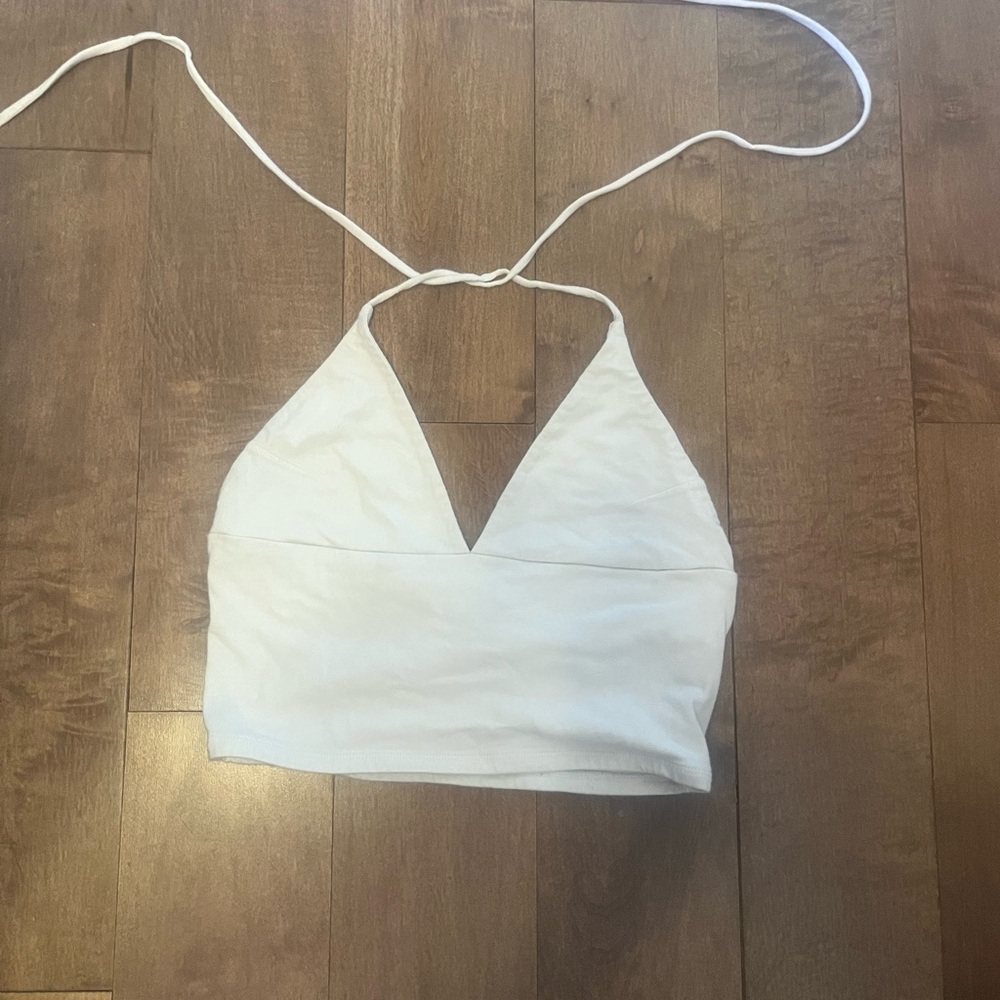 Forever 21 White V-Neck Halter Tank Top